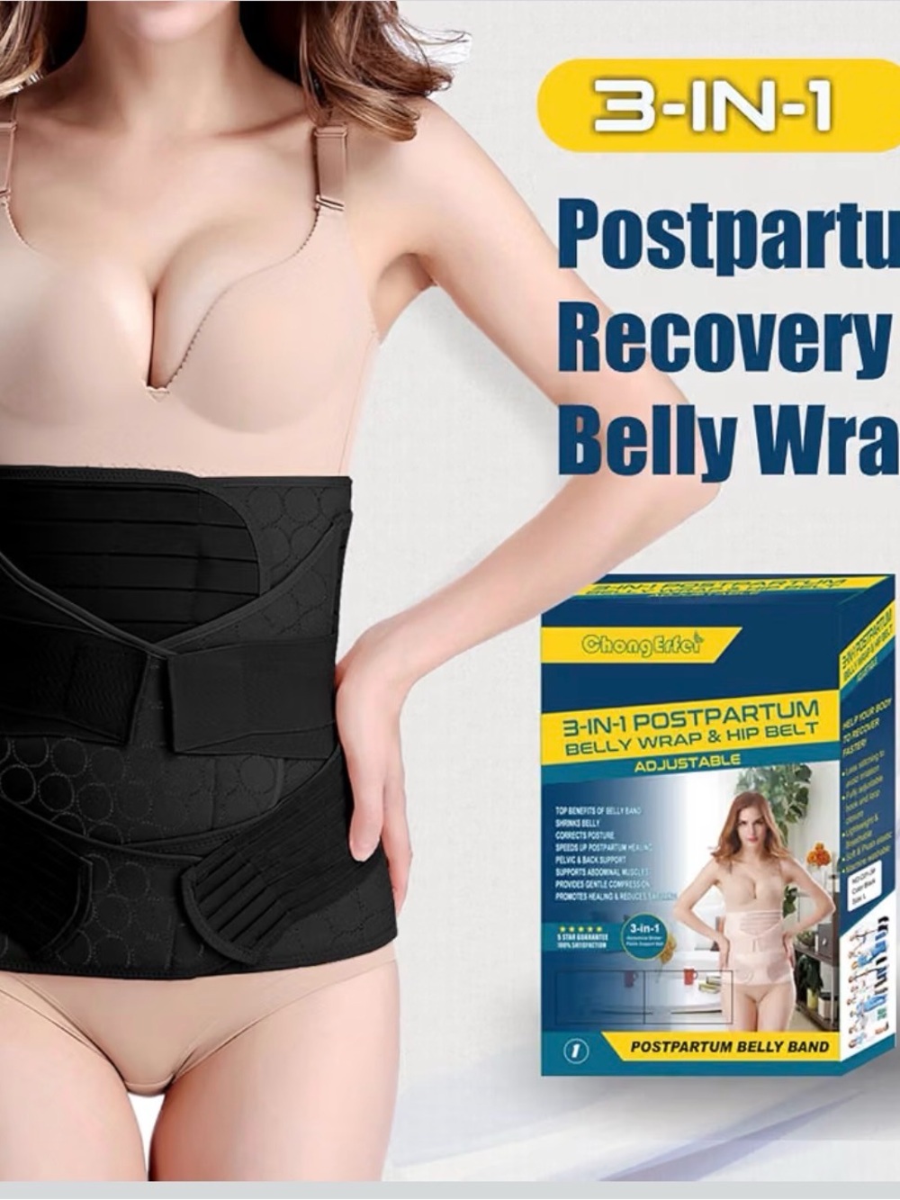3 in 1 Postpartum Belly Wrap Recovery Band Belt Abdominal Binder